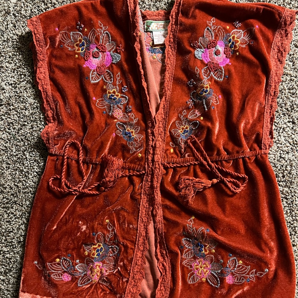 Rustic red/orange beaded top